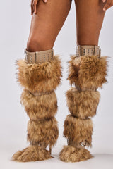 AZALEA WANG AMALBERT BROWN MULTI FUR AND BUCKLES BOOT