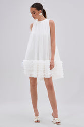 ARI TULLE RUFFLE MINI DRESS IN WHITE