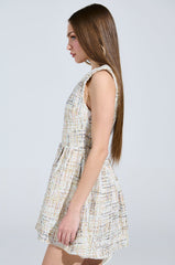 JUST A GIRL TWEED MINI DRESS IN WHITE