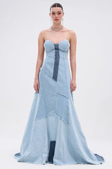 IT'S BRITNEY PATCHWORK DENIM MAXI DRESS