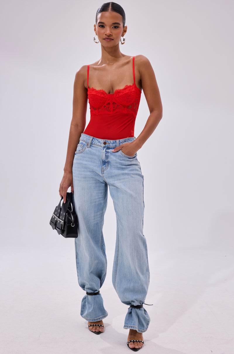 BURNING PASSION LACE BODYSUIT IN RED