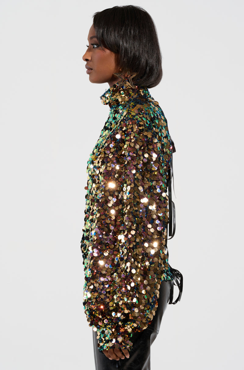 PARTY STARTER SEQUIN LONG SLEEVE BLOUSE