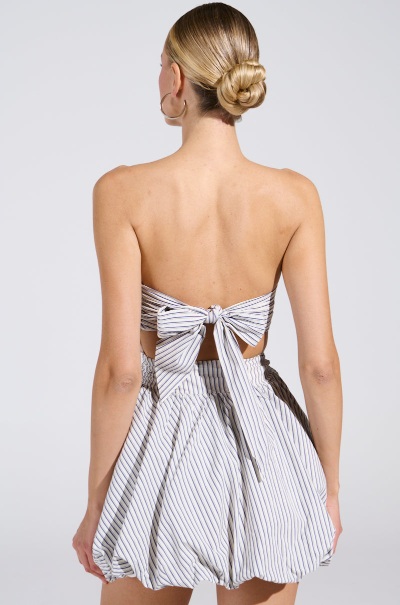 A STROLL DOWN SOHO PINSTRIPED MINI DRESS