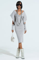 OFF TO BRUNCH KNIT MIDI DRESS IN HEATHER GREY