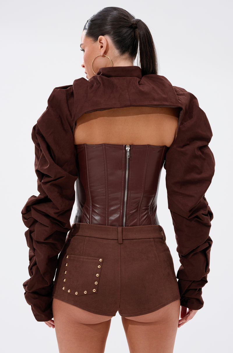 RILEY STACKED FAUX SUEDE BOLERO