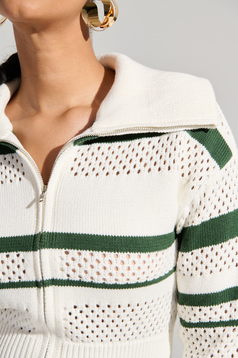 IVY LEAGUE STRIPED ZIP UP SWEATER