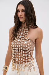 ICY GIRL RHINESTONE EMBELLISHED TOP IN GOLD