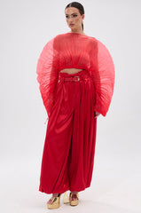 FORTUNE'S FAVORITE SATIN BELTED BALLOON PANT IN RED