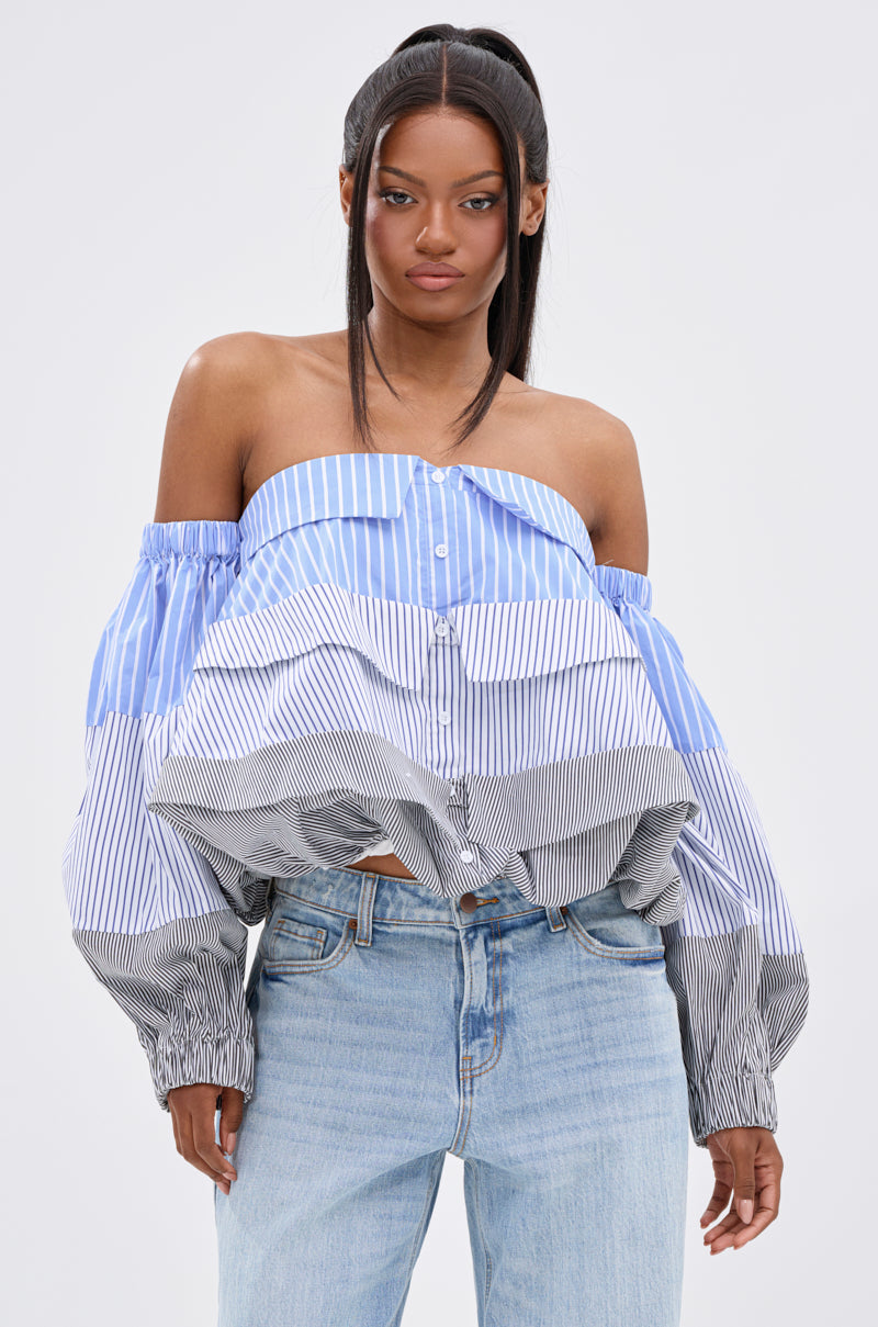 MIXED EMOTIONS STRIPE POPLIN BLOUSE