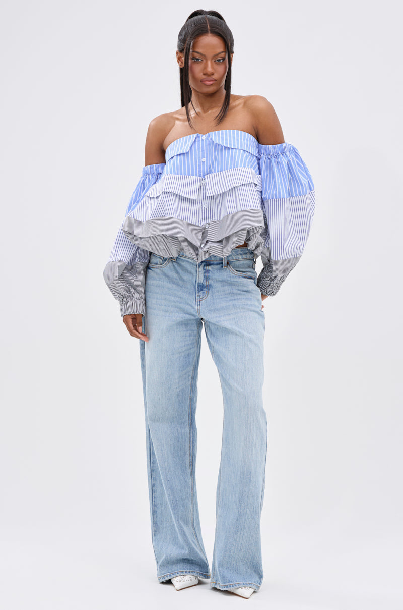 MIXED EMOTIONS STRIPE POPLIN BLOUSE
