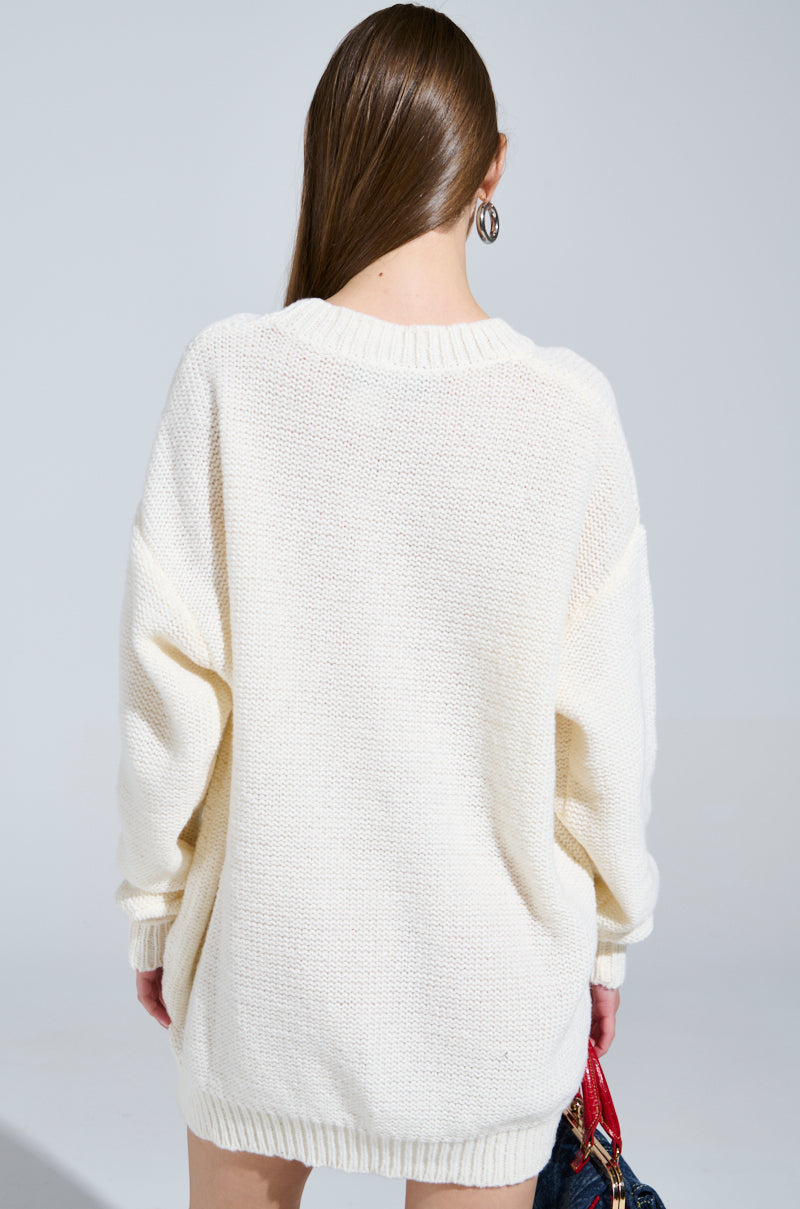 LOVE MYSELF PRINTED SWEATER DRESS