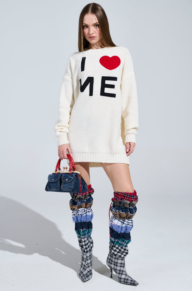LOVE MYSELF PRINTED SWEATER DRESS