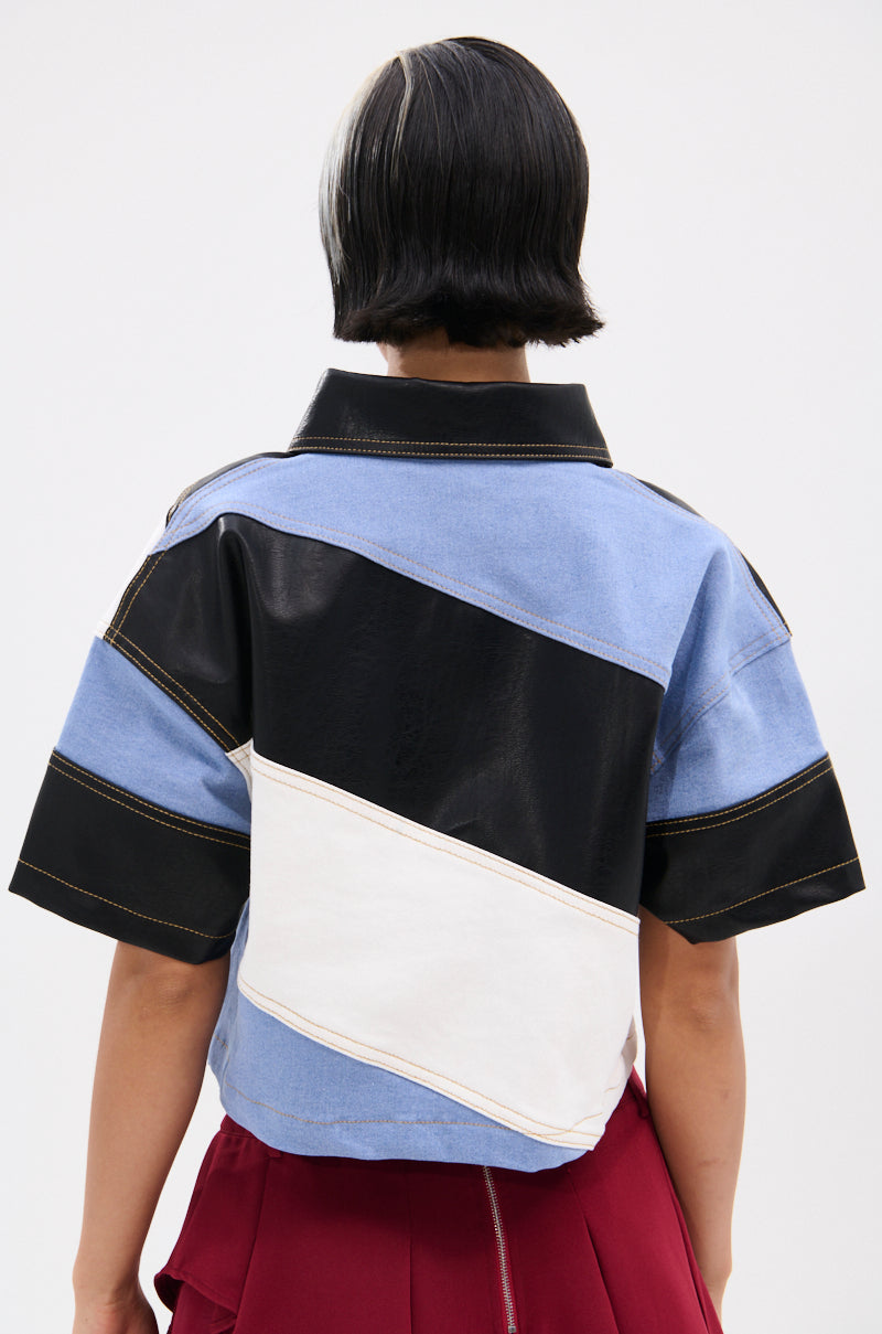 GUESS WHAT STRIPE COLLARED BLOUSE