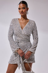 LORETTA SEQUIN WRAP MINI DRESS