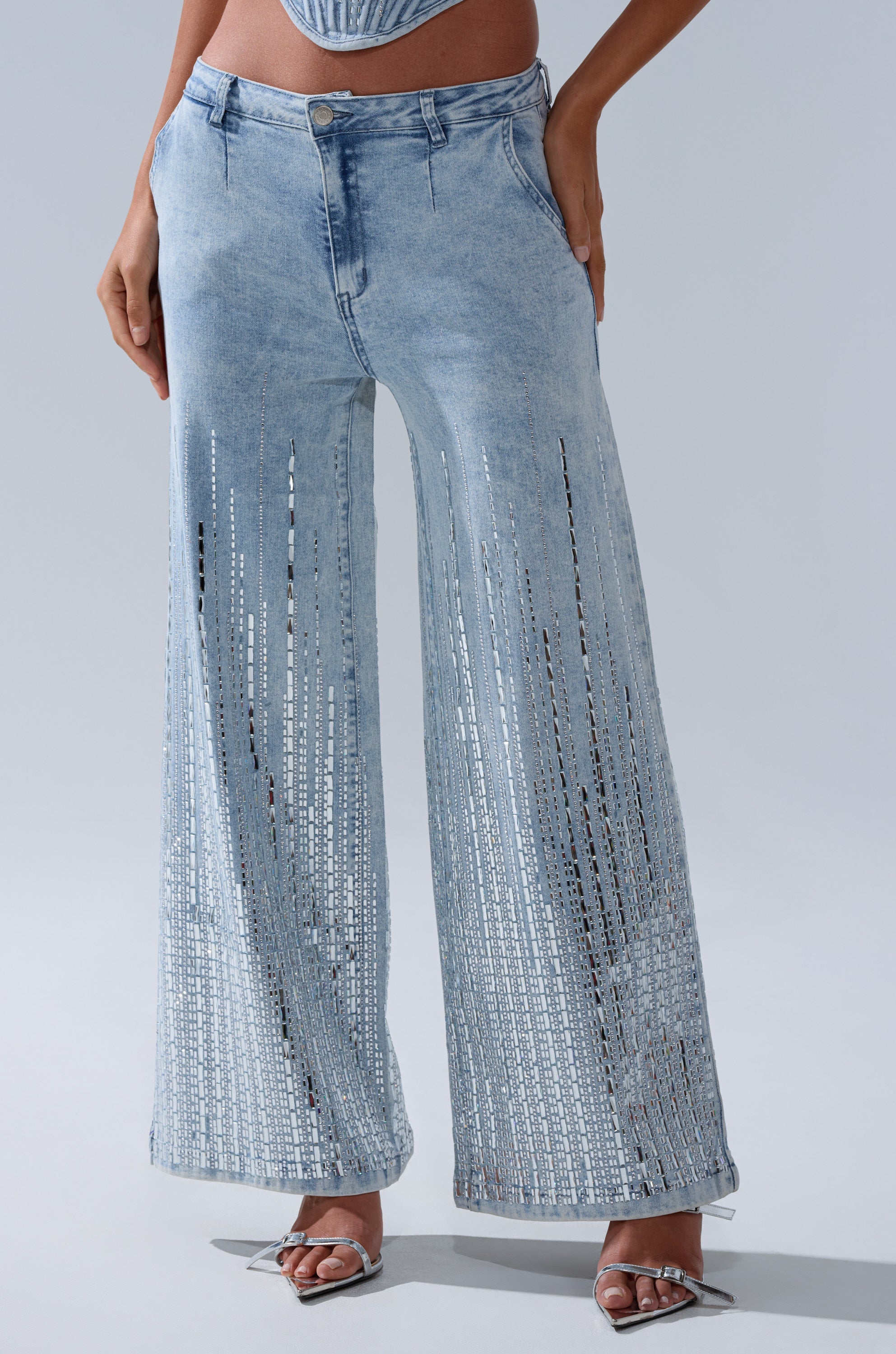 MILA EMBELLISHED FLARE PANT IN DENIM