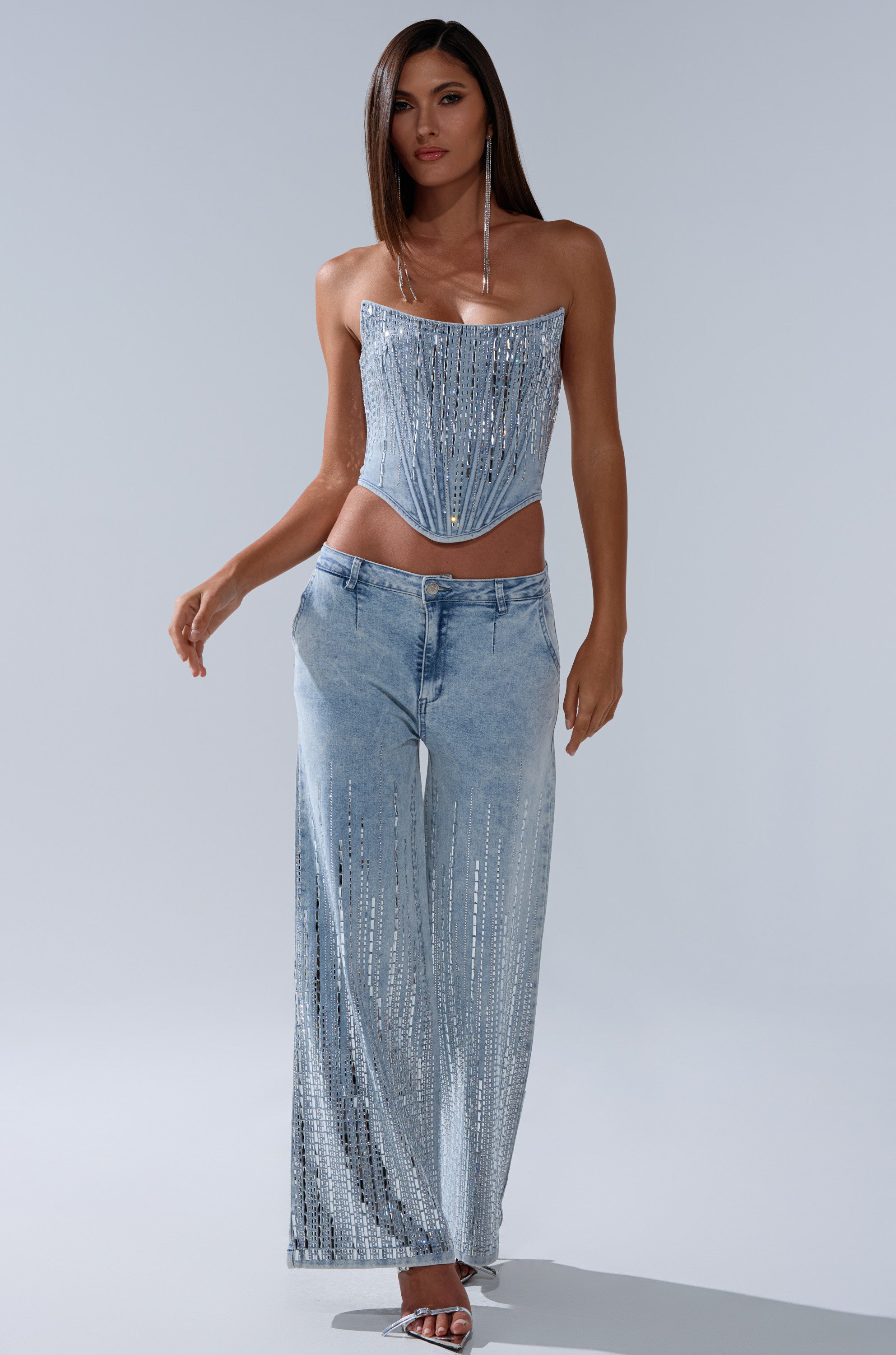 MILA EMBELLISHED FLARE PANT IN DENIM
