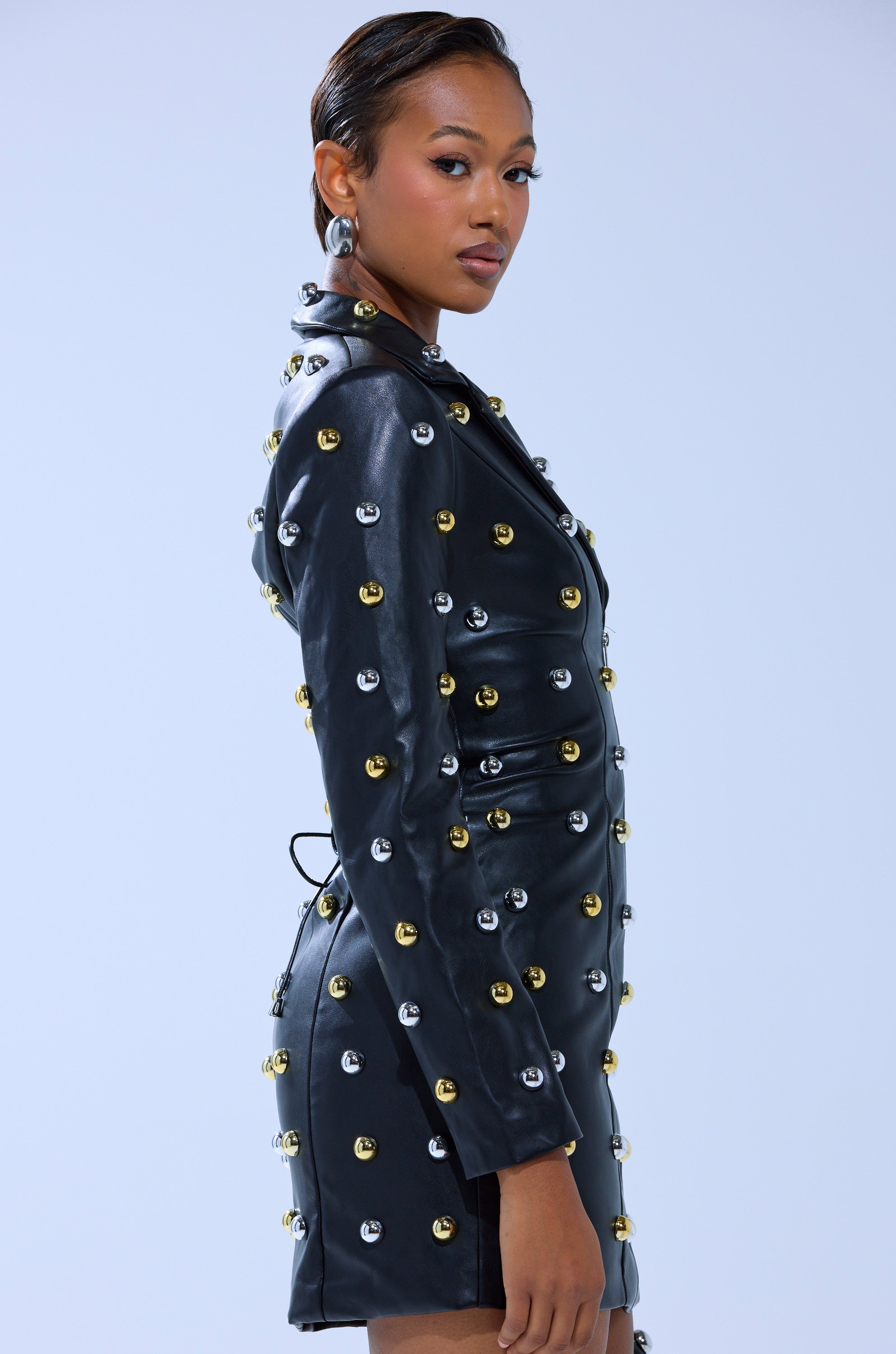 ROCK WITH IT PU BLAZER DRESS WITH HARDWARE
