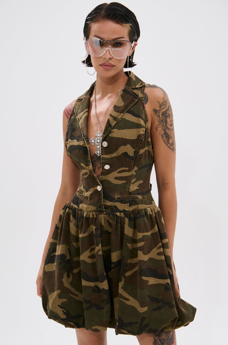 KELLY CAMO DENIM MINI DRESS