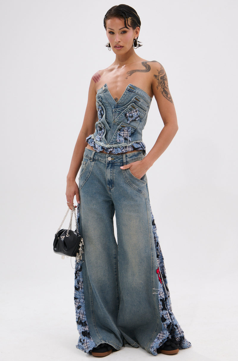 ON POINT PLAID EMBELLISHED DENIM PANT