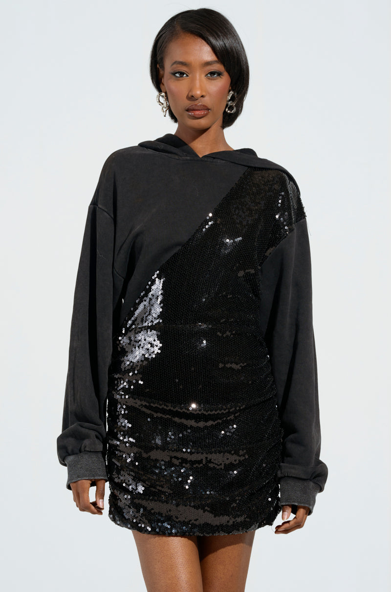 IN HA MOOD FRENCH TERRY SEQUIN EMBELLISHED MINI DRESS