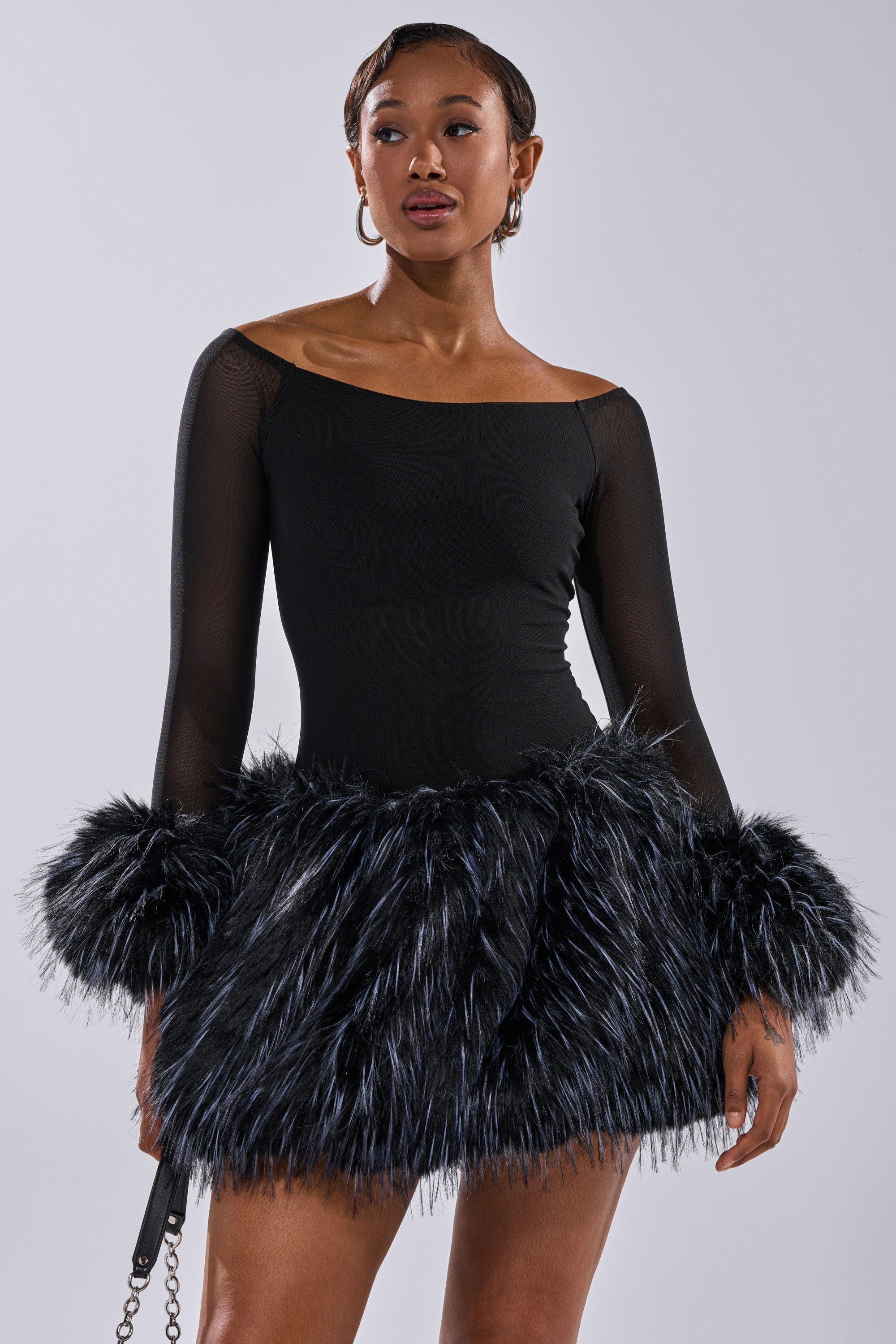KELYN CALLED FUR MINI DRESS