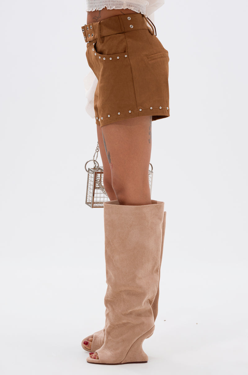 FIGURE IT OUT FAUX SUEDE SHORT