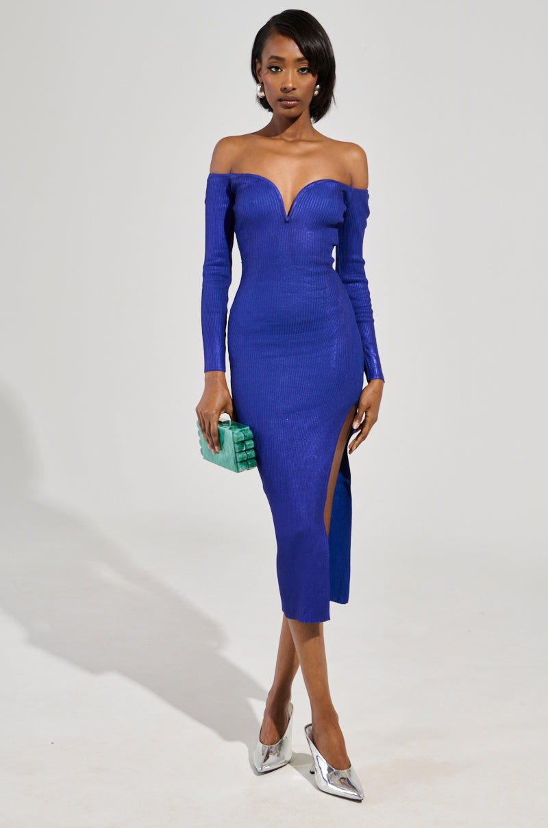 NOBODY'S BUSINESS BANDAGE MIDI DRESS IN BLUE