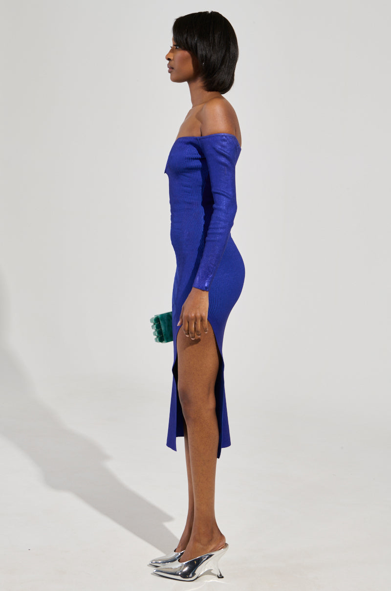 NOBODY'S BUSINESS BANDAGE MIDI DRESS IN BLUE