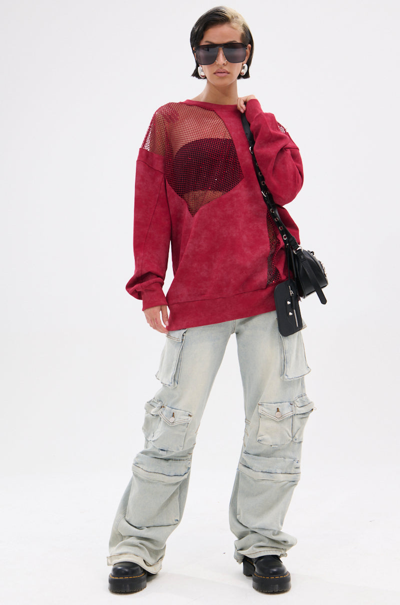 OPEN FOR BUSINESS SWEATSHIRT IN BURGUNDY