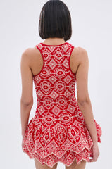JANINE PRINTED RUFFLE MINI DRESS IN RED