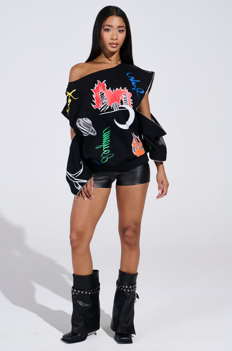 DEEP THOUGHTS OVERSIZED GRAPHIC SWEATSHIRT