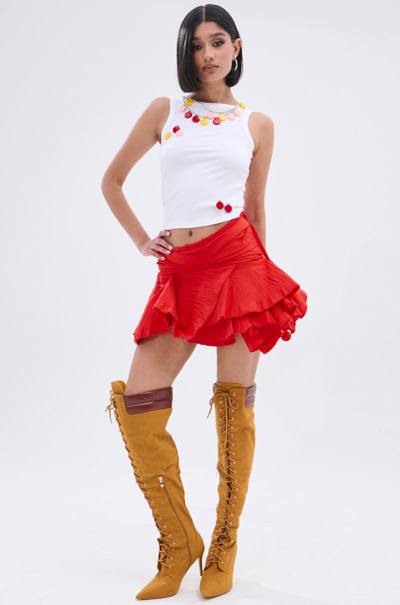 JANEY MICRO MINI RUFFLE SKIRT IN RED