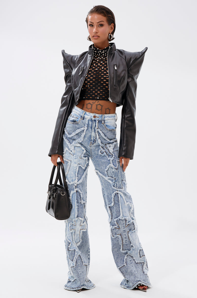 CROSSED OUT DENIM DISTRESSED PANT