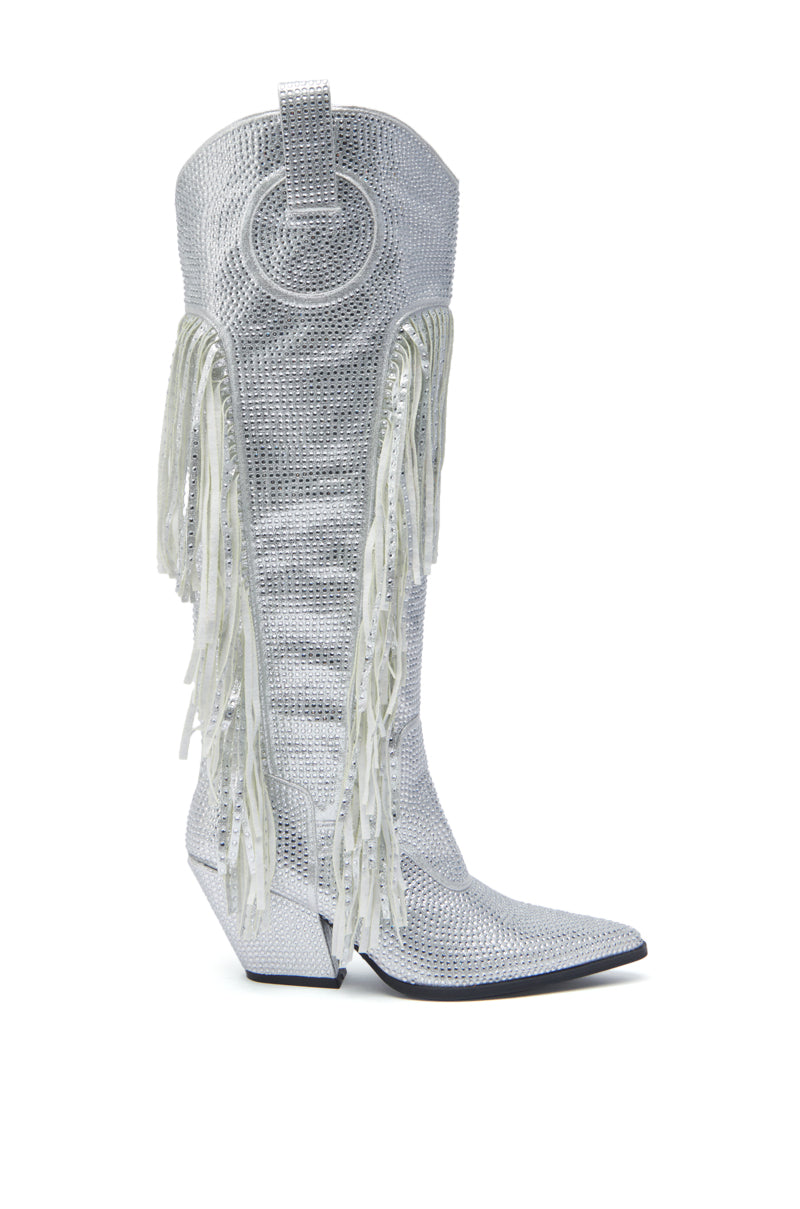 AZALEA WANG BENNETTO SILVER RHINESTONE WESTERN BOOT