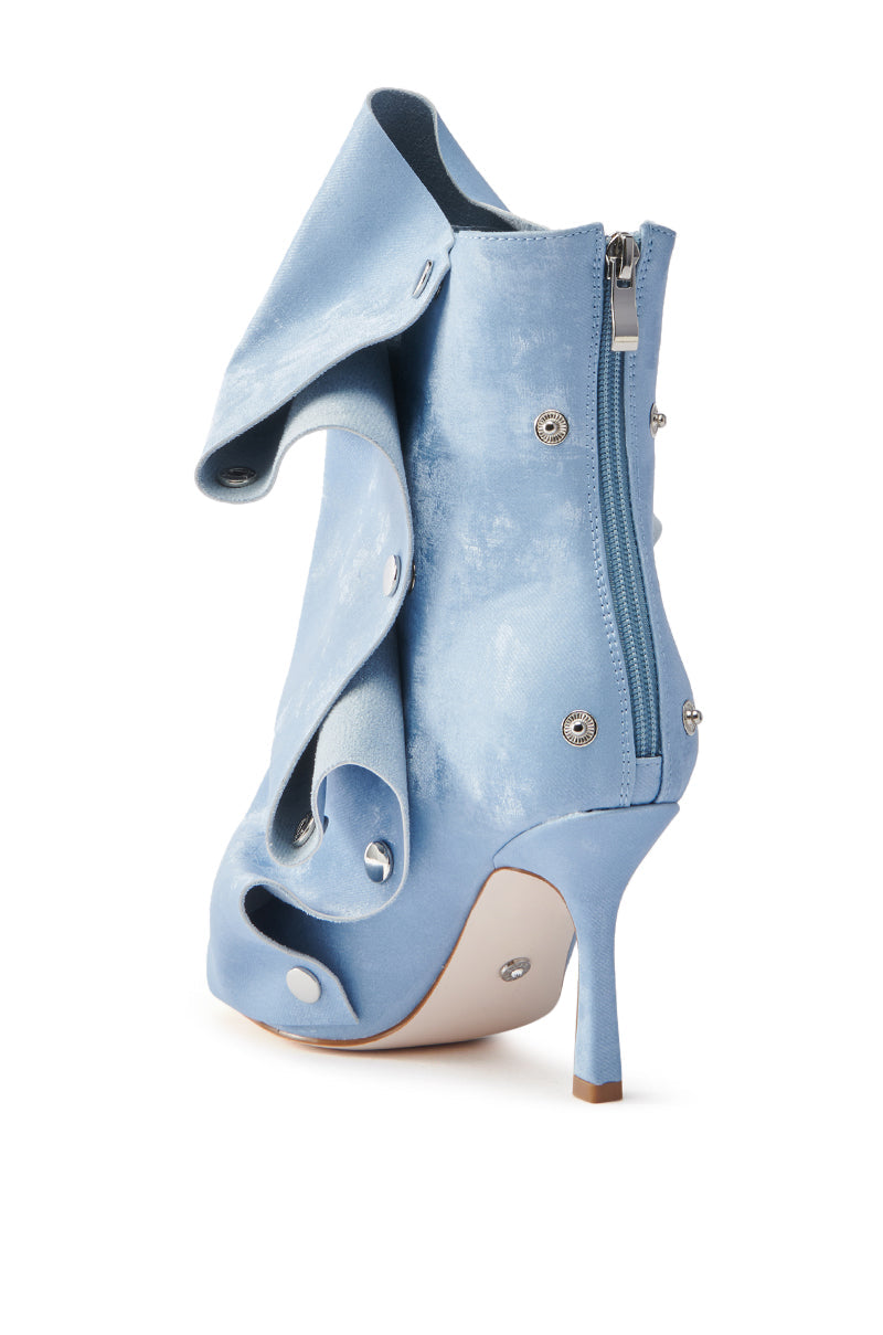 AZALEA WANG BIRD SONG SNAP OPEN TOE BOOTIE IN BLUE