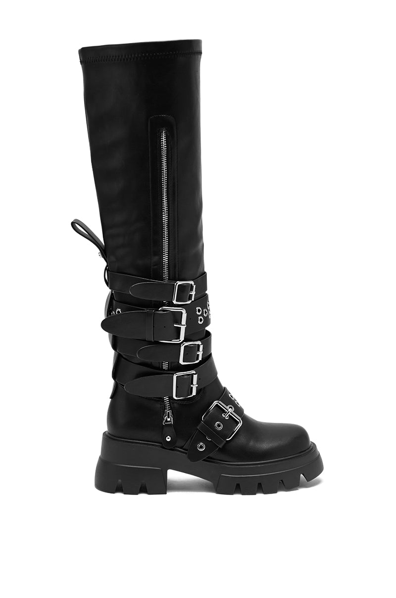 AZALEA WANG CORDOVAN BLACK BELTED BOOT