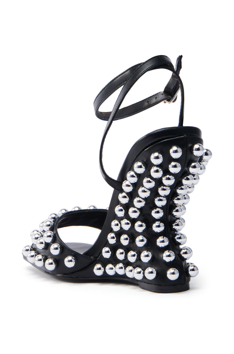 AZALEA WANG CYBELE BLACK EMBELLISHED WEDGE SANDAL