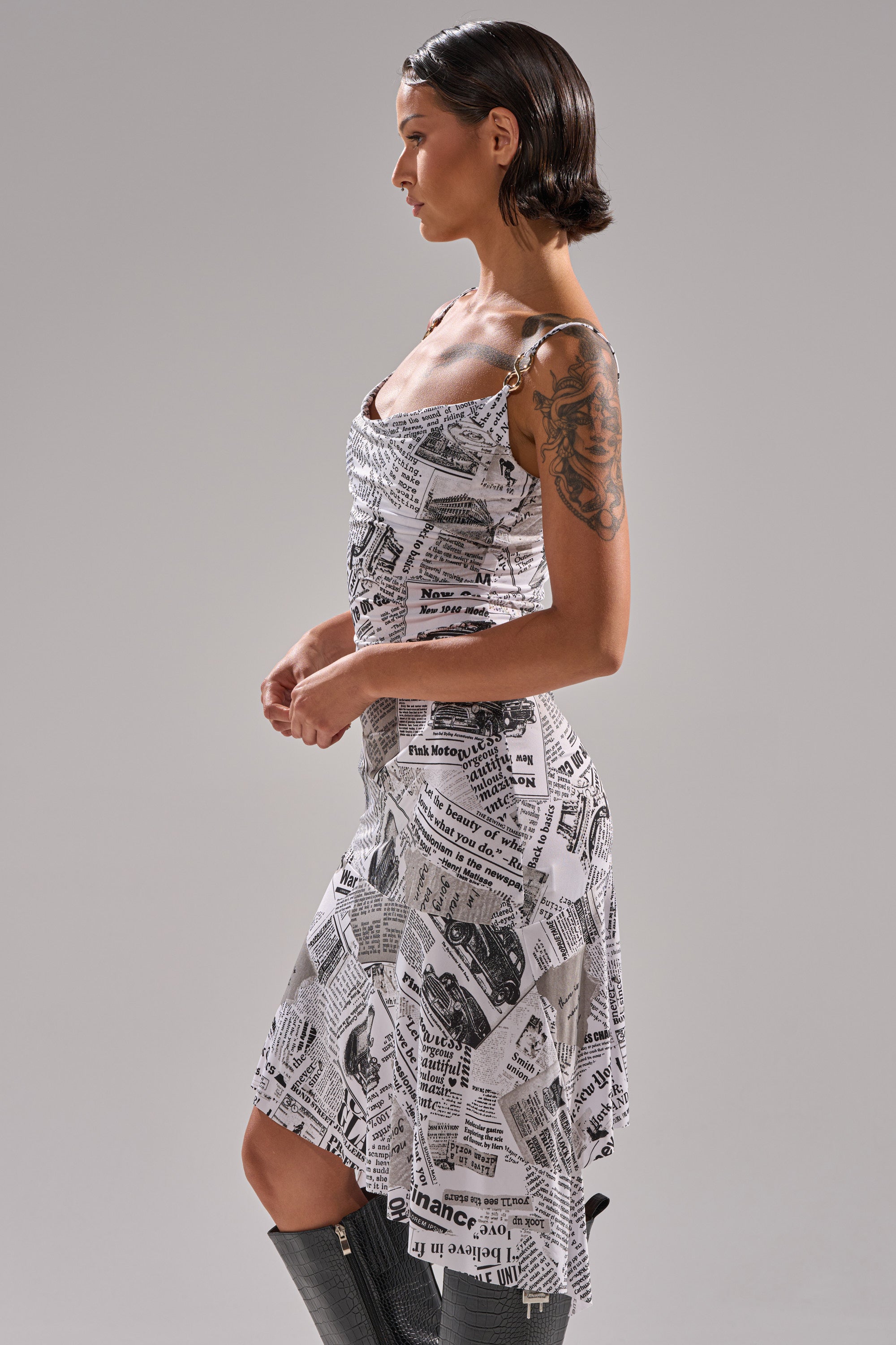 BREAKING NEWS PRINTED MIDI DRESS