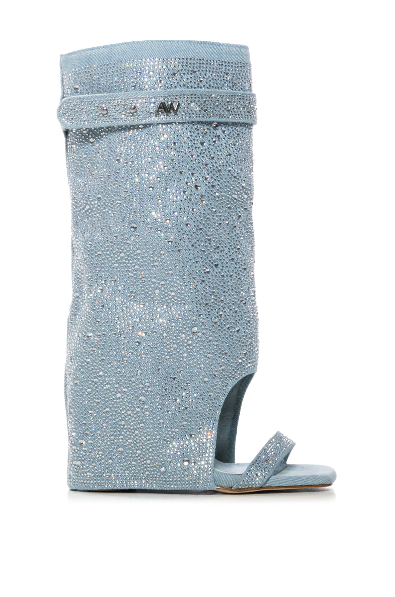 AZALEA WANG DESARAY RHINESTONE OPEN TOE WEDGE BOOTIE