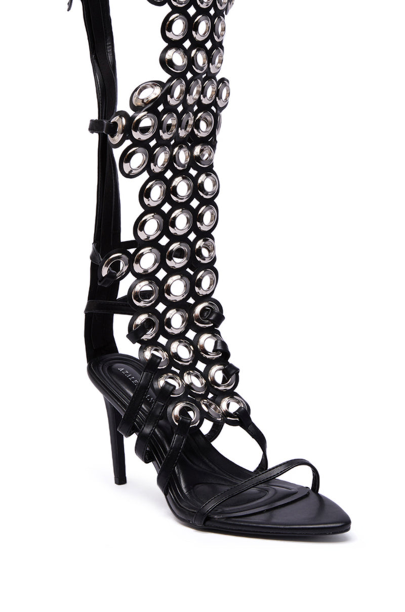 AZALEA WANG ELLINOR BLACK GROMMET DETAIL GLADIATOR SANDAL