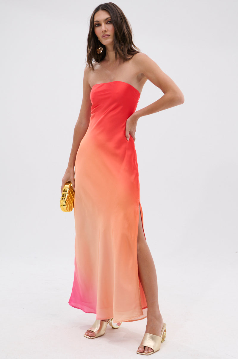 OCEAN BREEZE OMBRE SATIN MAXI DRESS