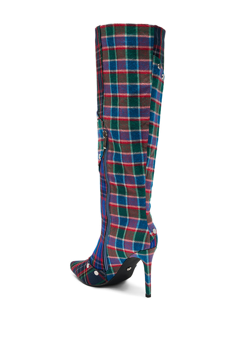 AZALEA WANG FENMORE PLAID MULTI COLOR BLOCKED STILETTO BOOT