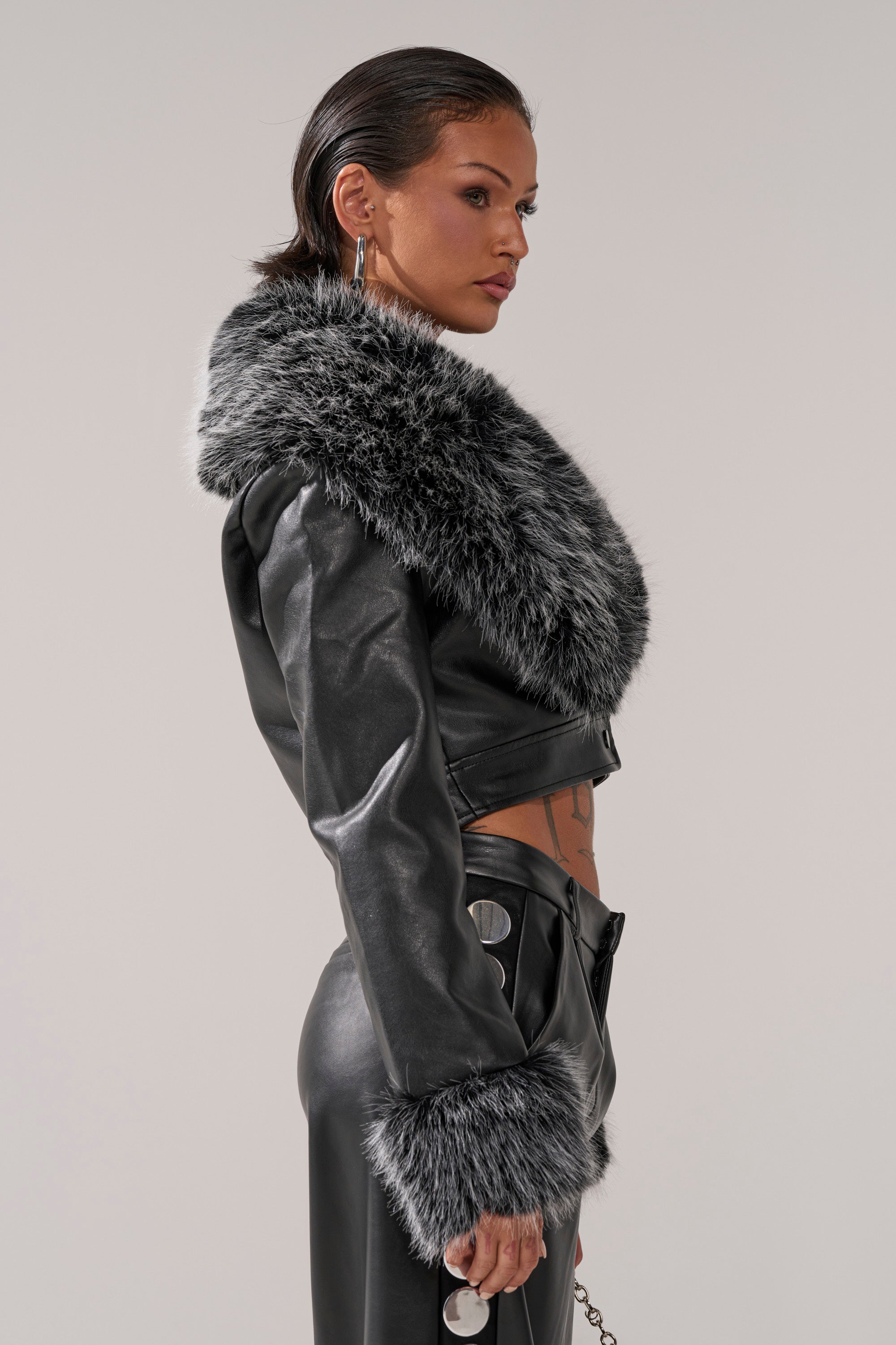 GISELE CROP MOTO BLAZER IN BLACK GREY
