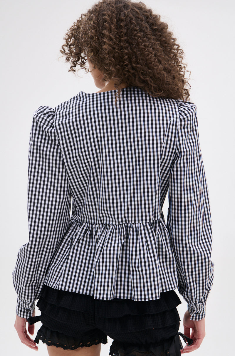 LOTS OF LOVE TO GIVE GINGHAM TIE FRONT BLOUSE