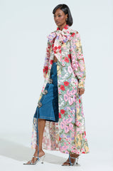GARDEN PARTY FLORAL APPLIQUE LONG BLOUSE