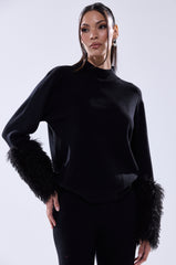 COZY VIBES SWEATER WITH FUR CUFF IN BLACK