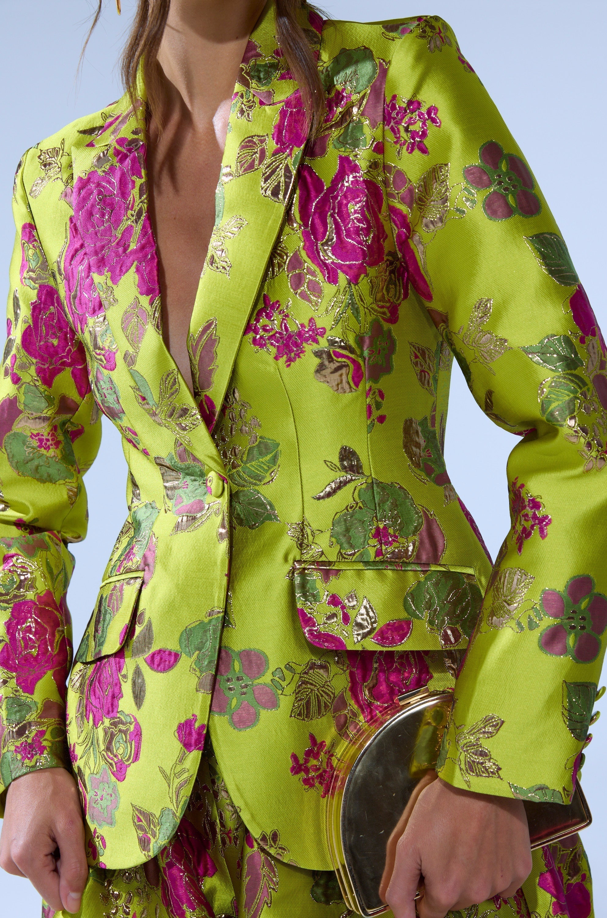 BUY MYSELF FLOWERS BROCADE BLAZER IN LIME