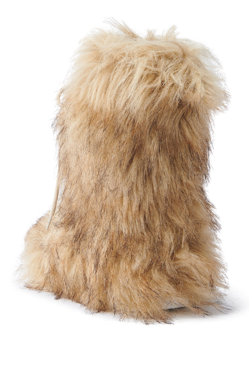 AZALEA WANG HAYES BROWN FUR LACE UP FLAT BOOTIE