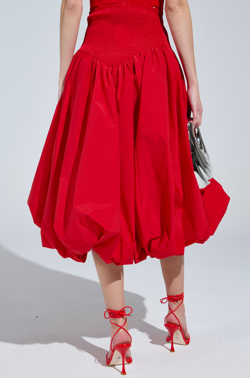 I FOUND YOU DROP WAIST MIDI SKIRT IN RED