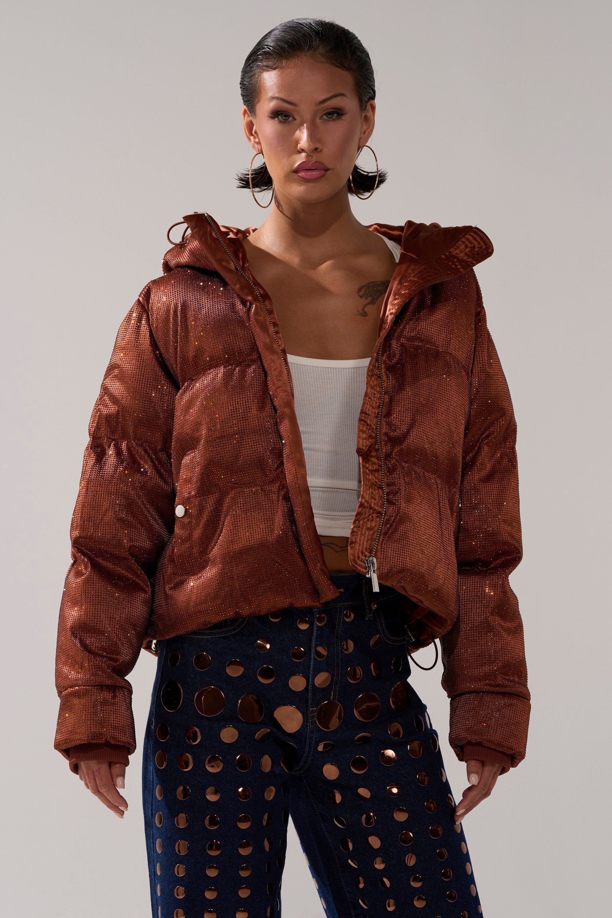 FAYE RHINESTONE PUFFER IN COPPER